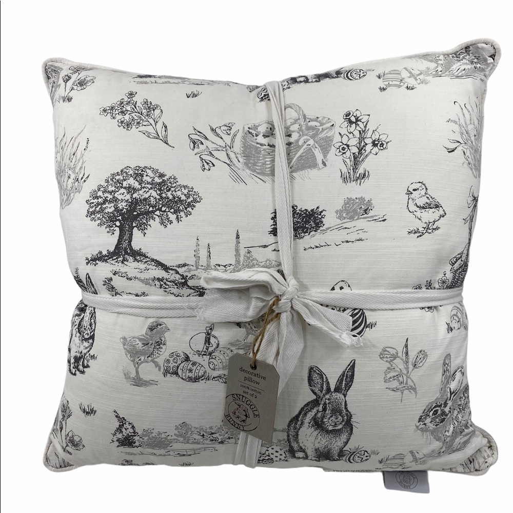 Snuggle Bunny Easter Toile Throw Pillows Set of 2 Rabbit